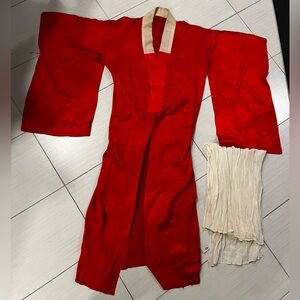 Vintage Japanese Pre-WWII Red Nagajuban Kimono Robe with Floral Design